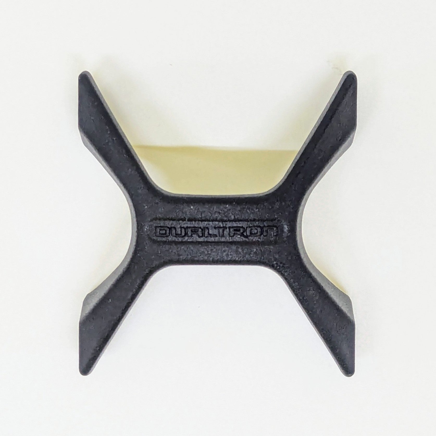 Black X-shaped seat bracket for Dualtron X Electric Scooter with the brand name imprinted in the center.