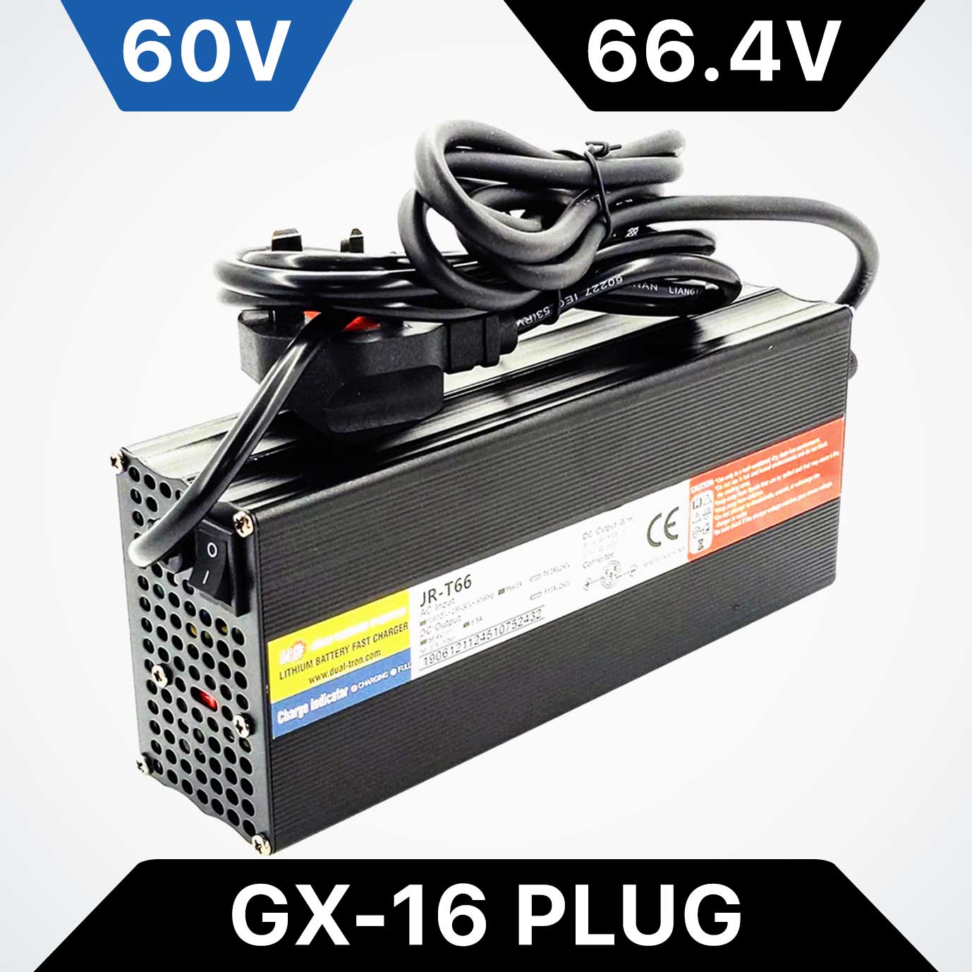 60V 6.5A Fast Charger for Dualtron, 66.4V Max, GX16 Plug