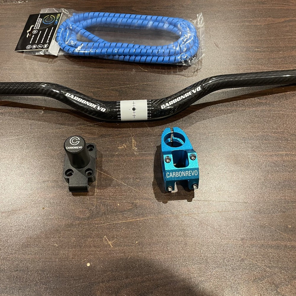 Carbon Fiber Handlebars for Dualtron, Blue Cable Wrap, Blue Bracket